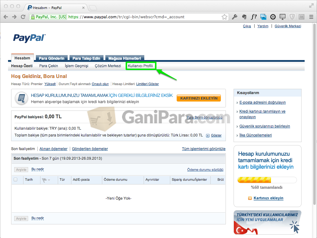 PayPal Hesabınız
